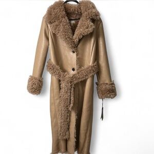 Avec Les Filles Tan Teddy Jacket with Faux Fur Trim